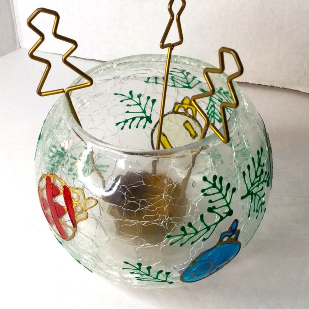 Vintage hand painted votive holder Montgomery Ward Christmas rhyme